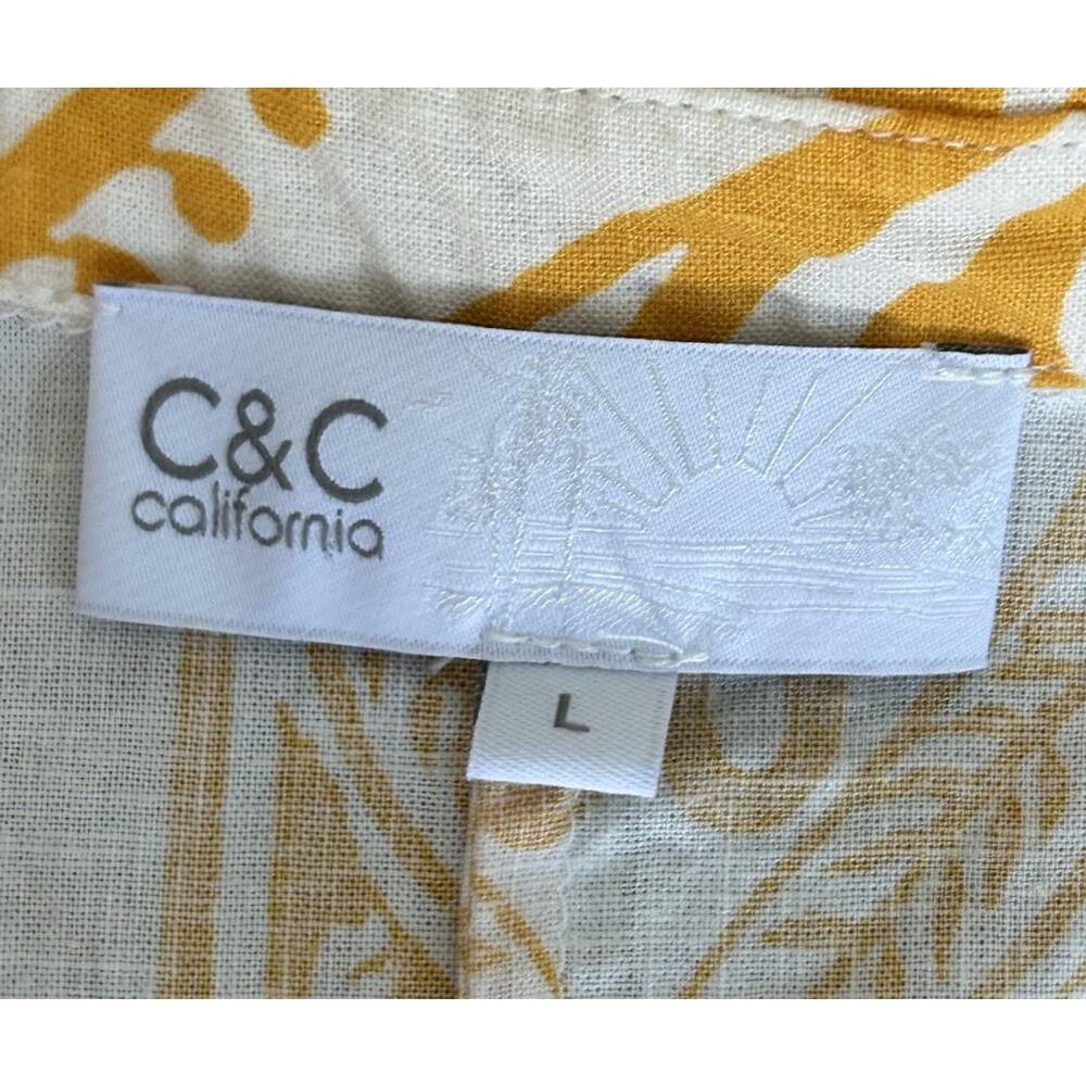 C&C California Linen Cropped Tie Front Blouse Womens Large Yellow Boho Summer - Picture 10 of 13
